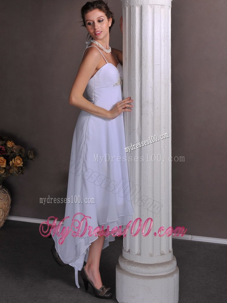 Elegant Empire Spaghetti Straps High-low Beading Wedding Beach Dress