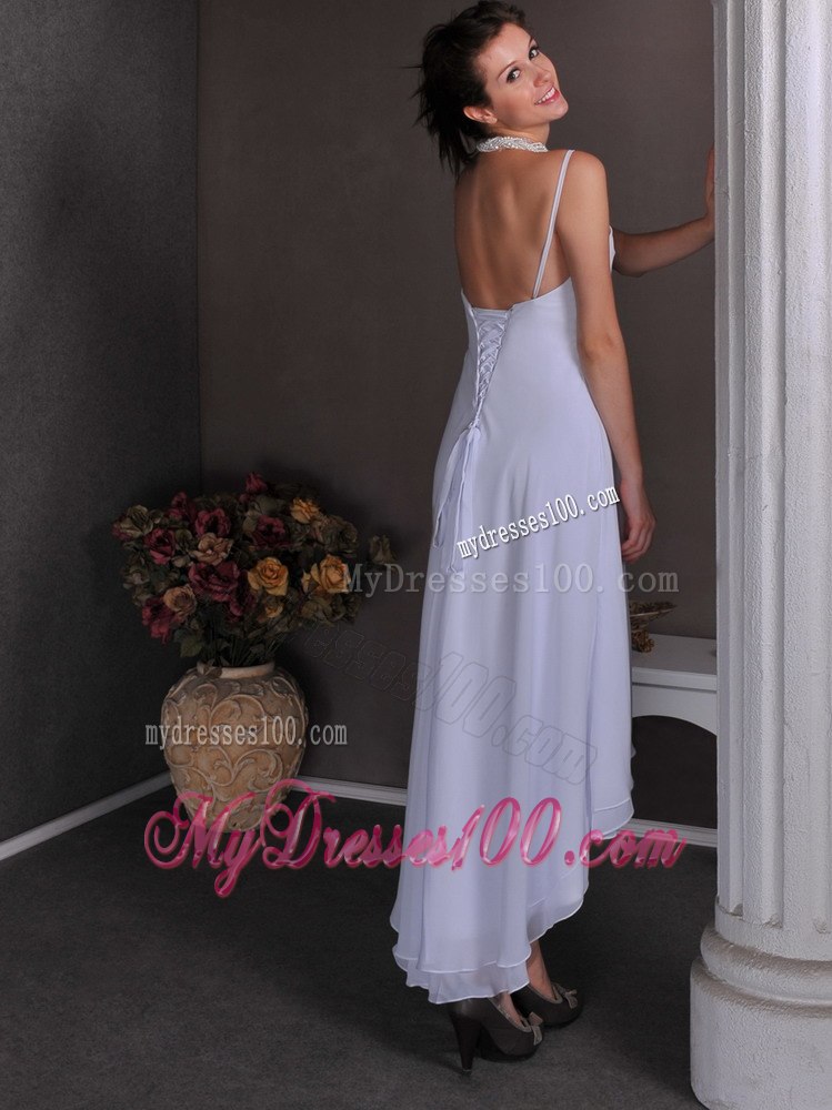 Elegant Empire Spaghetti Straps High-low Beading Wedding Beach Dress