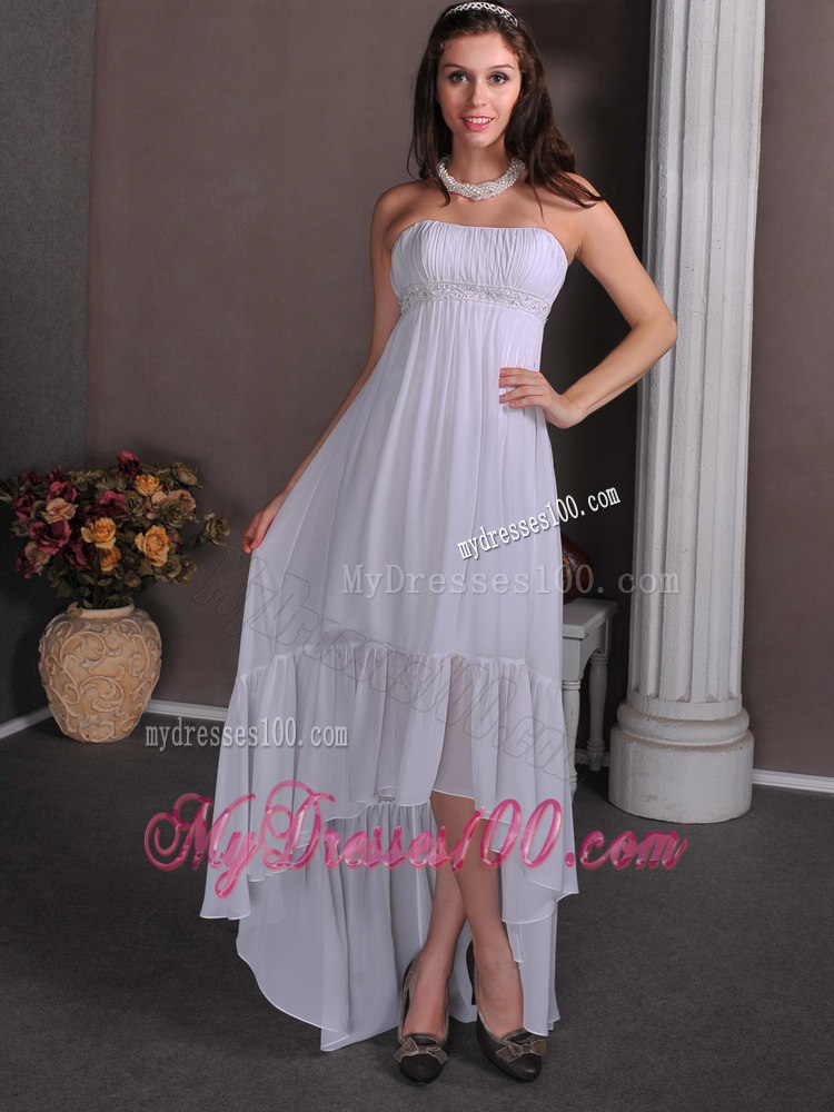 2013 Simple Summer Empire Strapless High-low Appliques Wedding Dress