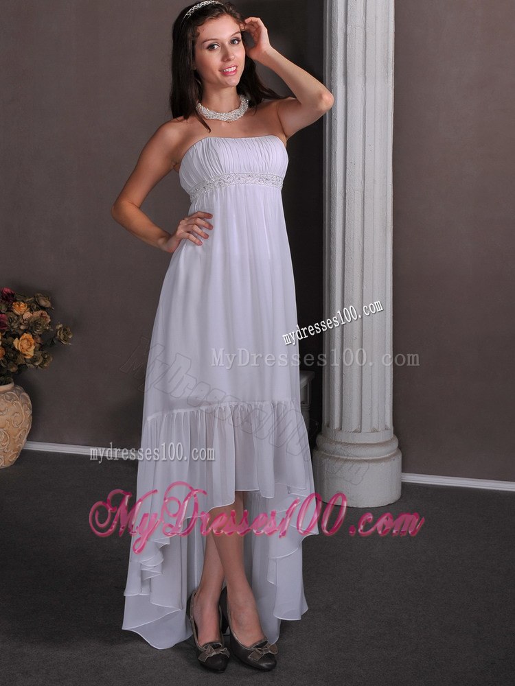 2013 Simple Summer Empire Strapless High-low Appliques Wedding Dress