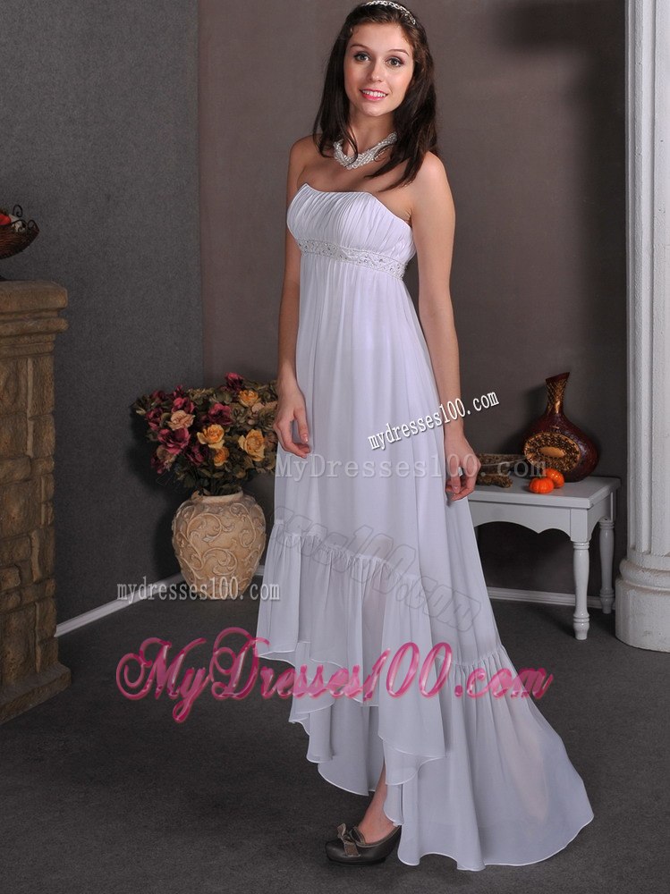 2013 Simple Summer Empire Strapless High-low Appliques Wedding Dress