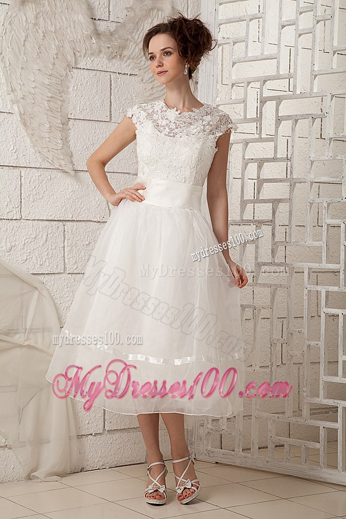 2013 Summer Lovely Scoop Tea-length Beach Wedding Dress