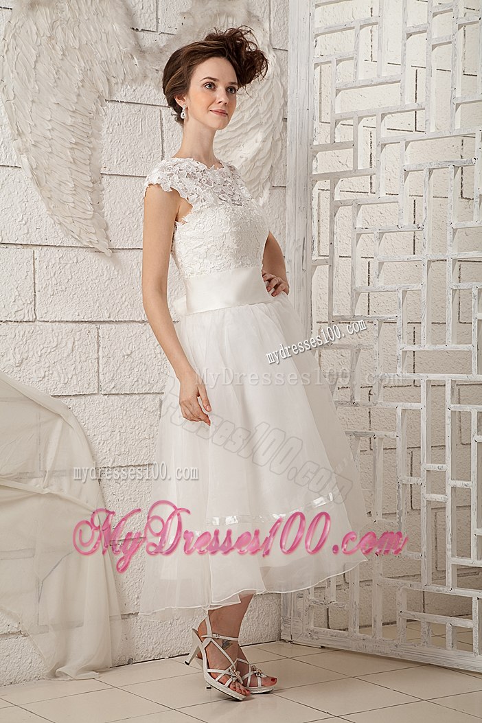 2013 Summer Lovely Scoop Tea-length Beach Wedding Dress