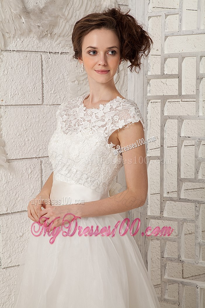 2013 Summer Lovely Scoop Tea-length Beach Wedding Dress