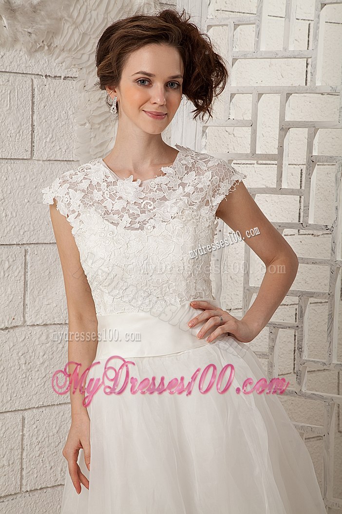 2013 Summer Lovely Scoop Tea-length Beach Wedding Dress