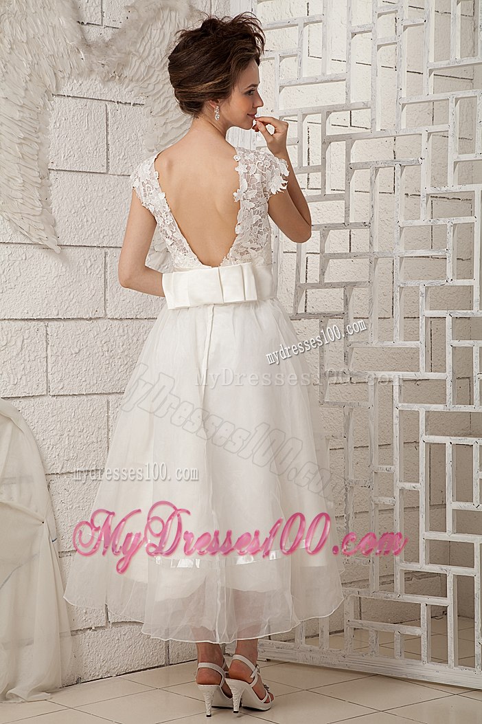 2013 Summer Lovely Scoop Tea-length Beach Wedding Dress