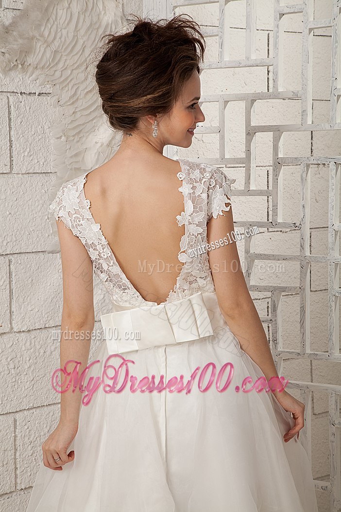 2013 Summer Lovely Scoop Tea-length Beach Wedding Dress