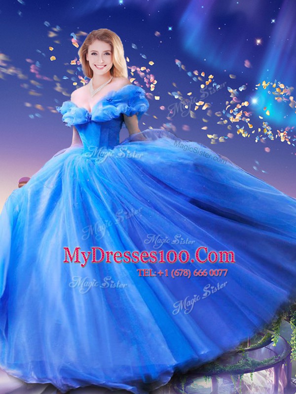 Cinderella Off the Shoulder Tulle Sleeveless Floor Length Quinceanera Dress and Beading and Bowknot
