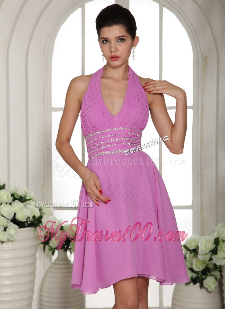 Stylish Lavender Halter 2013 Cocktail Dress With Beading and Ruche