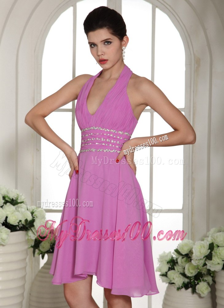 Stylish Lavender Halter 2013 Cocktail Dress With Beading and Ruche