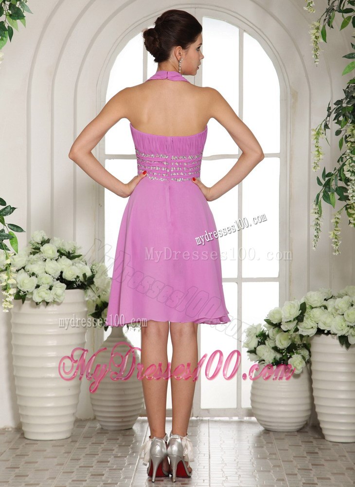 Stylish Lavender Halter 2013 Cocktail Dress With Beading and Ruche