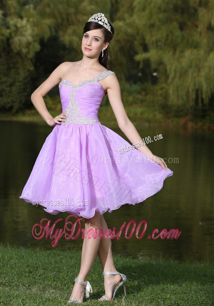 Lavender One Shoulder Cocktail Dress For Party With Beaded Decorate