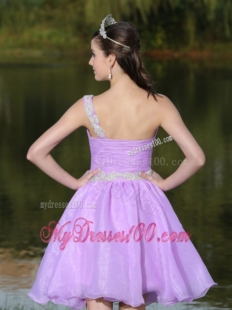 Lavender One Shoulder Cocktail Dress For Party With Beaded Decorate