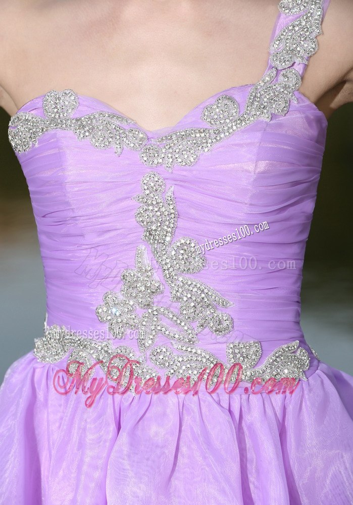 Lavender One Shoulder Cocktail Dress For Party With Beaded Decorate