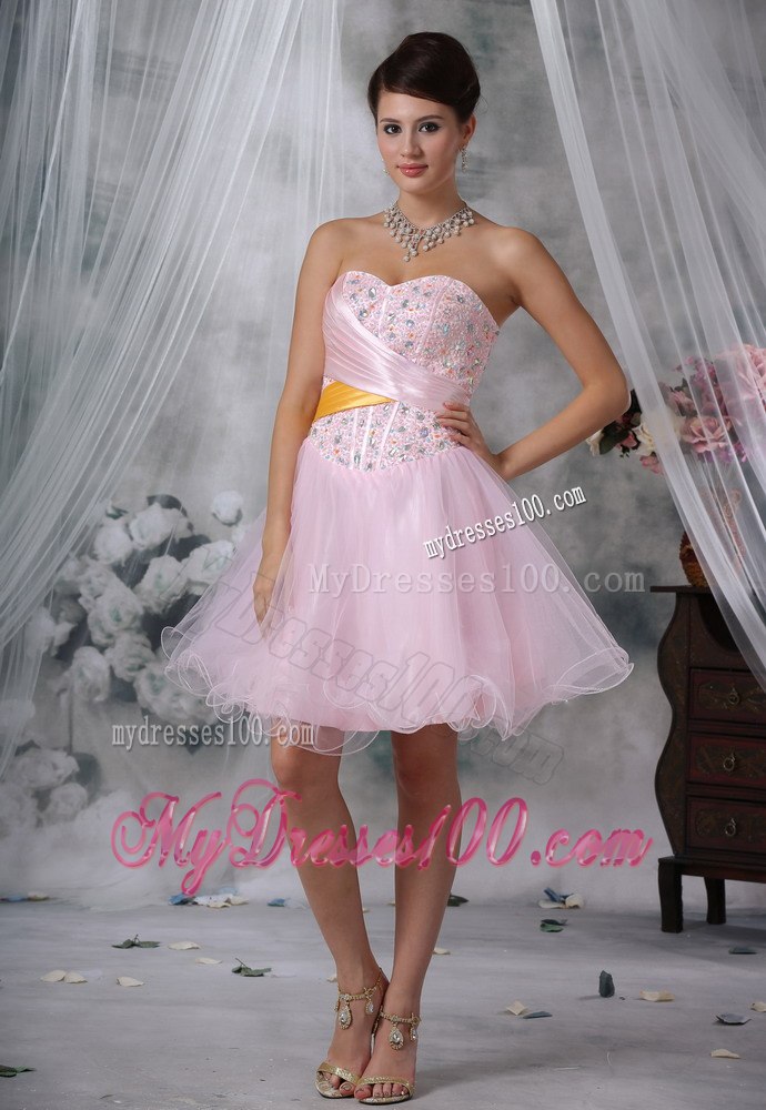Beaded Decorate Up Bodice Baby Pink Mini-length Cocktail Dress