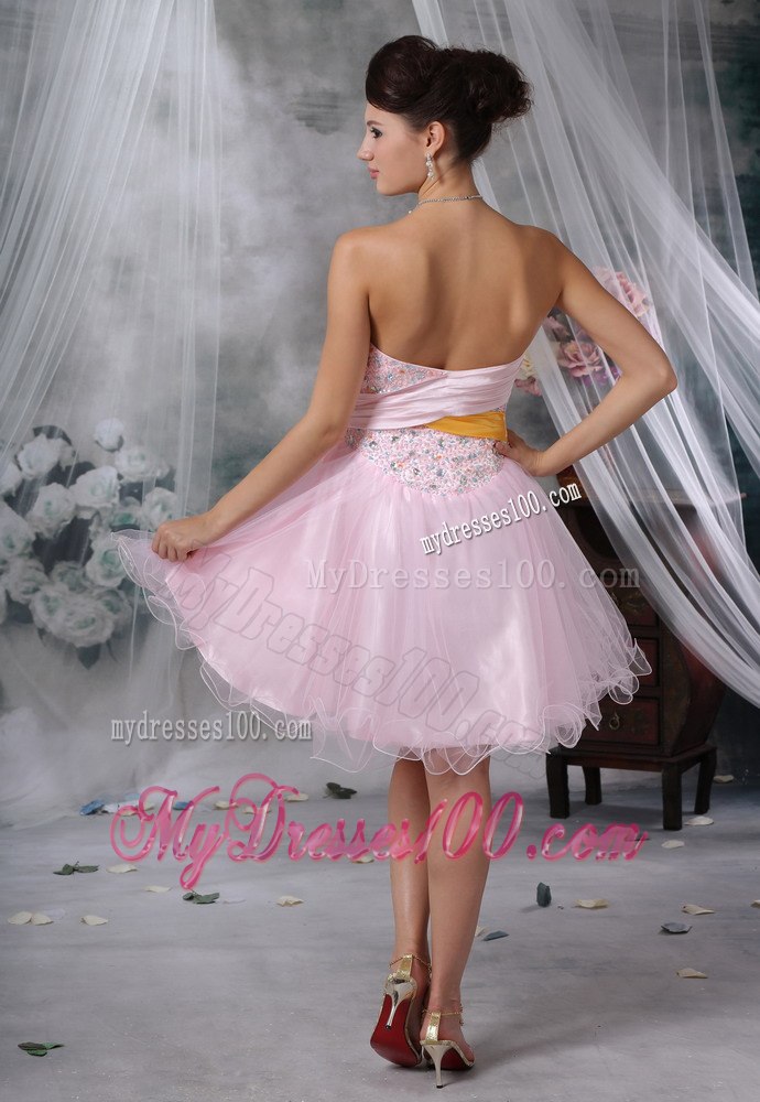 Beaded Decorate Up Bodice Baby Pink Mini-length Cocktail Dress
