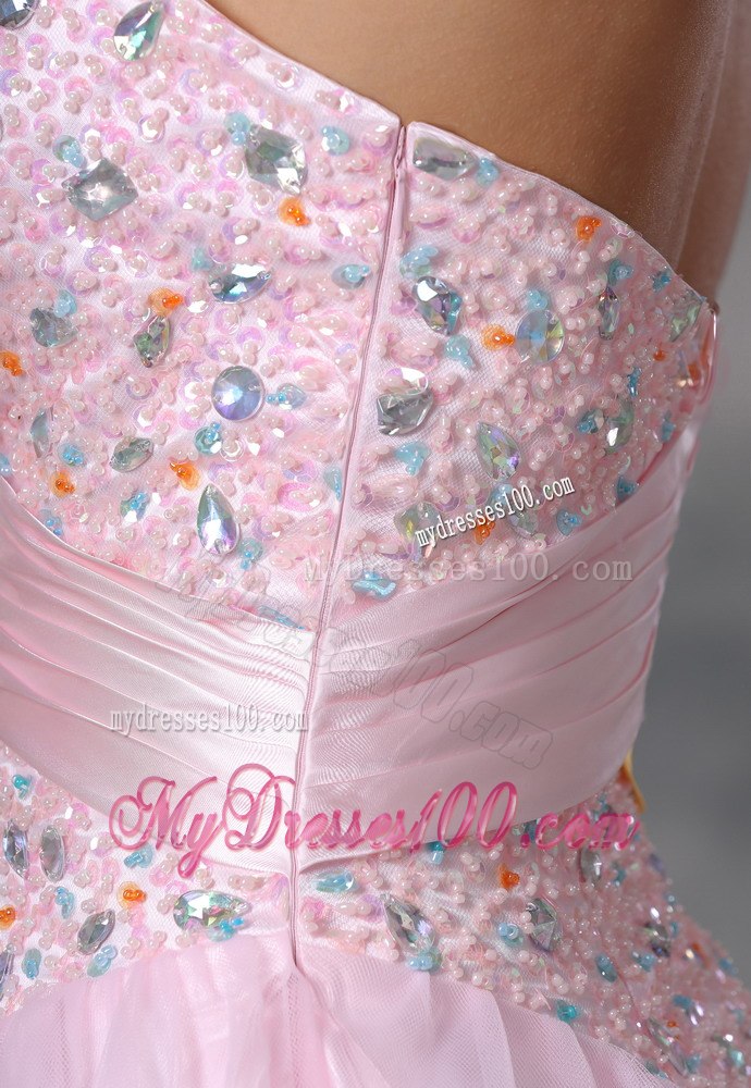 Beaded Decorate Up Bodice Baby Pink Mini-length Cocktail Dress