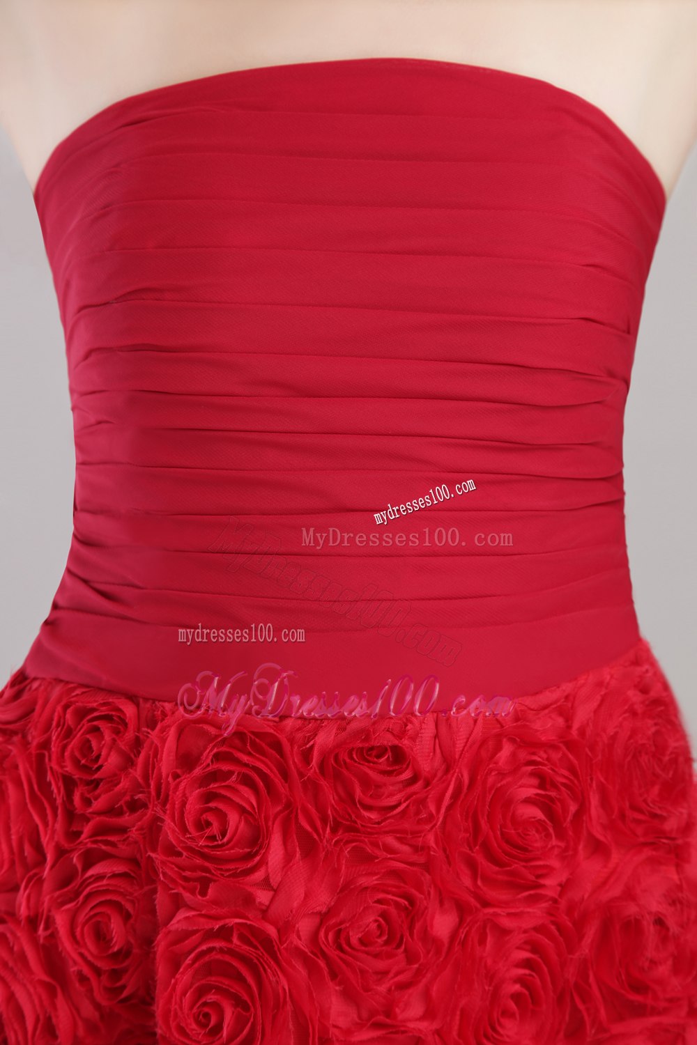 Wine Red A-line Strapless Mini-length Rolling Flowers Prom / Cocktail Dress