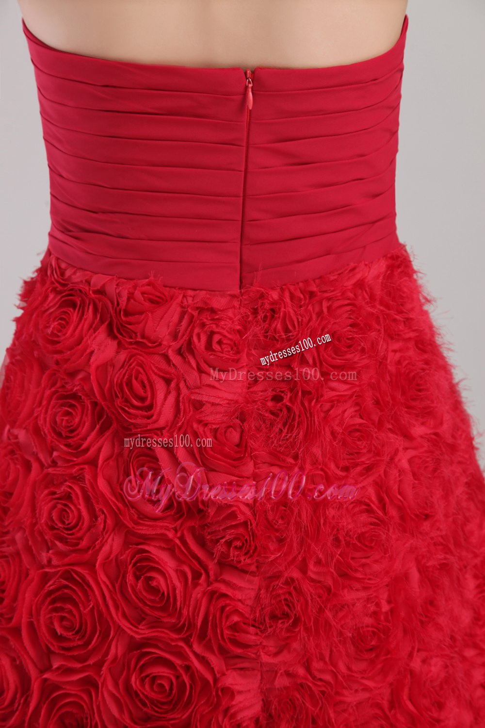Wine Red A-line Strapless Mini-length Rolling Flowers Prom / Cocktail Dress