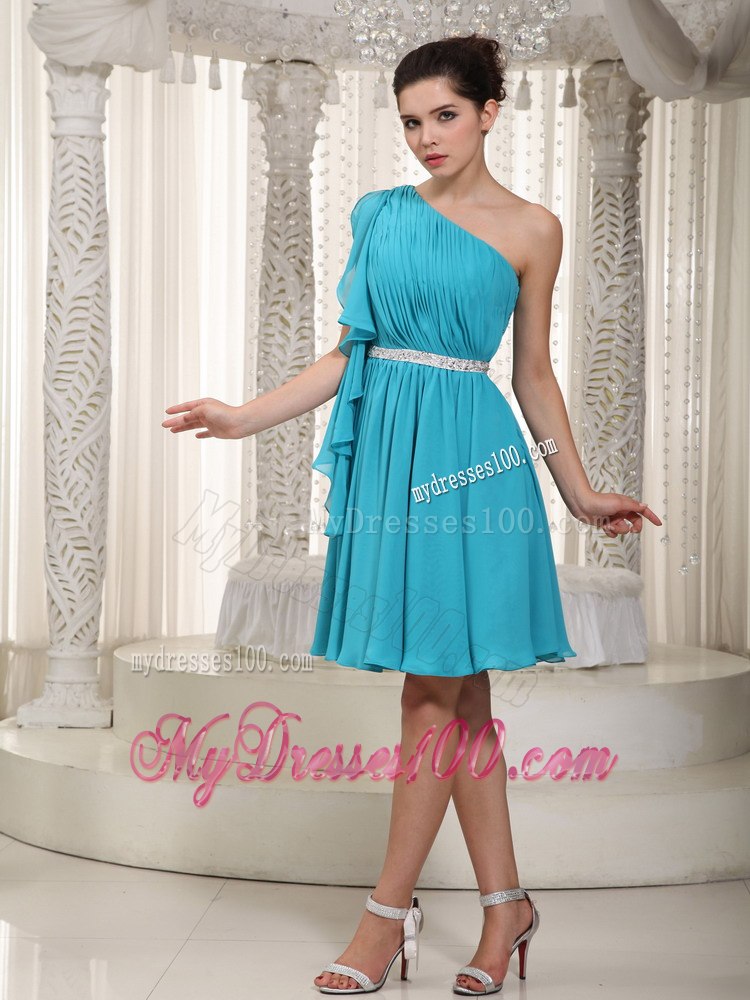 Teal Empire One Shoulder Mini-length Beading Cocktail Dress