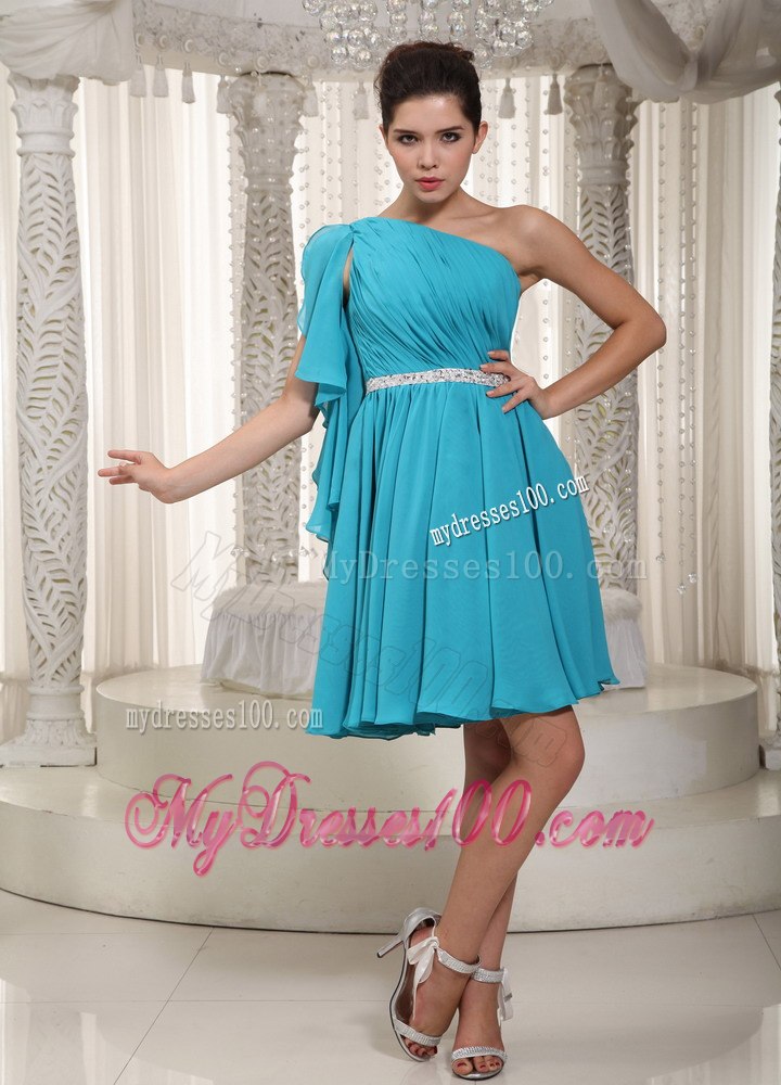 Teal Empire One Shoulder Mini-length Beading Cocktail Dress