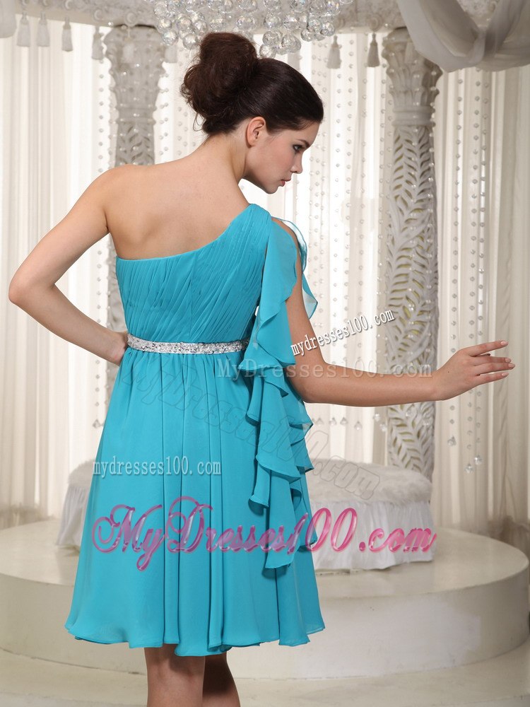 Teal Empire One Shoulder Mini-length Beading Cocktail Dress