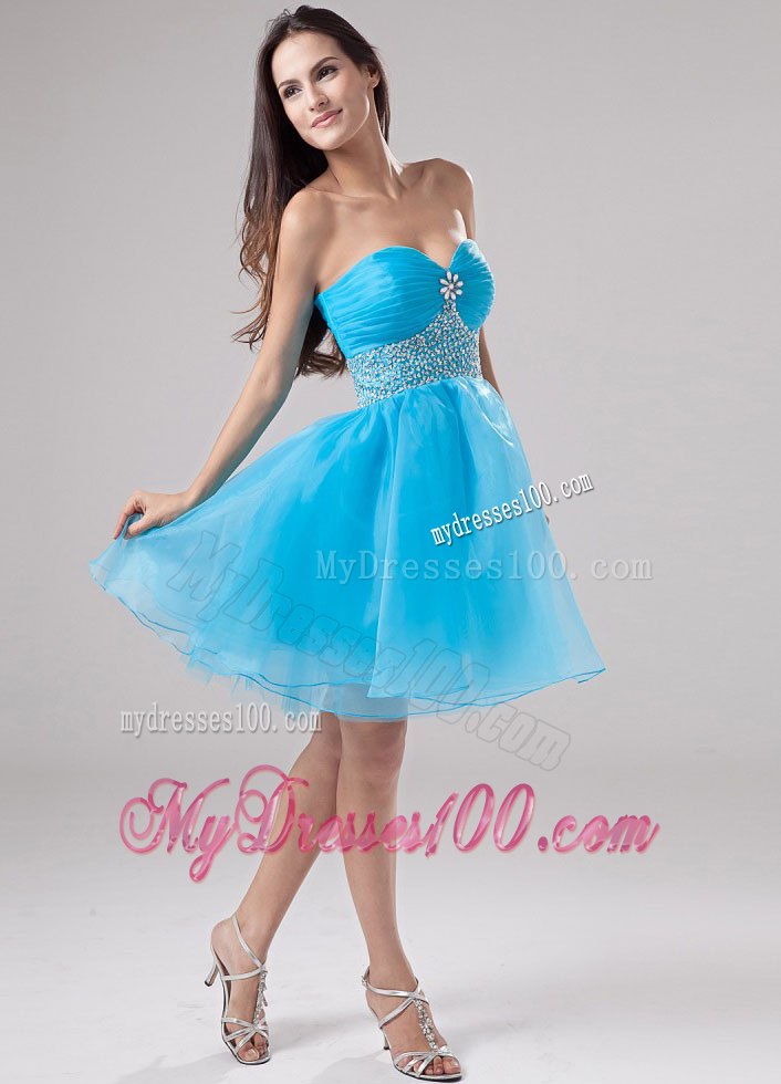 Baby Blue Beading Sweetheart Prom Dress with Ruching