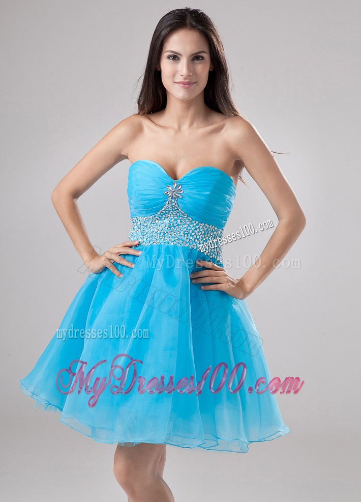 Baby Blue Beading Sweetheart Prom Dress with Ruching