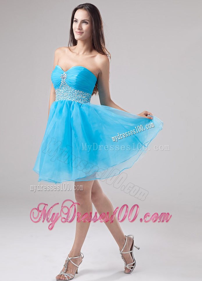 Baby Blue Beading Sweetheart Prom Dress with Ruching