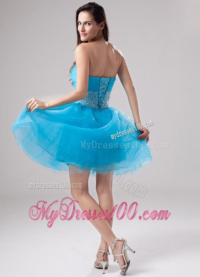 Baby Blue Beading Sweetheart Prom Dress with Ruching