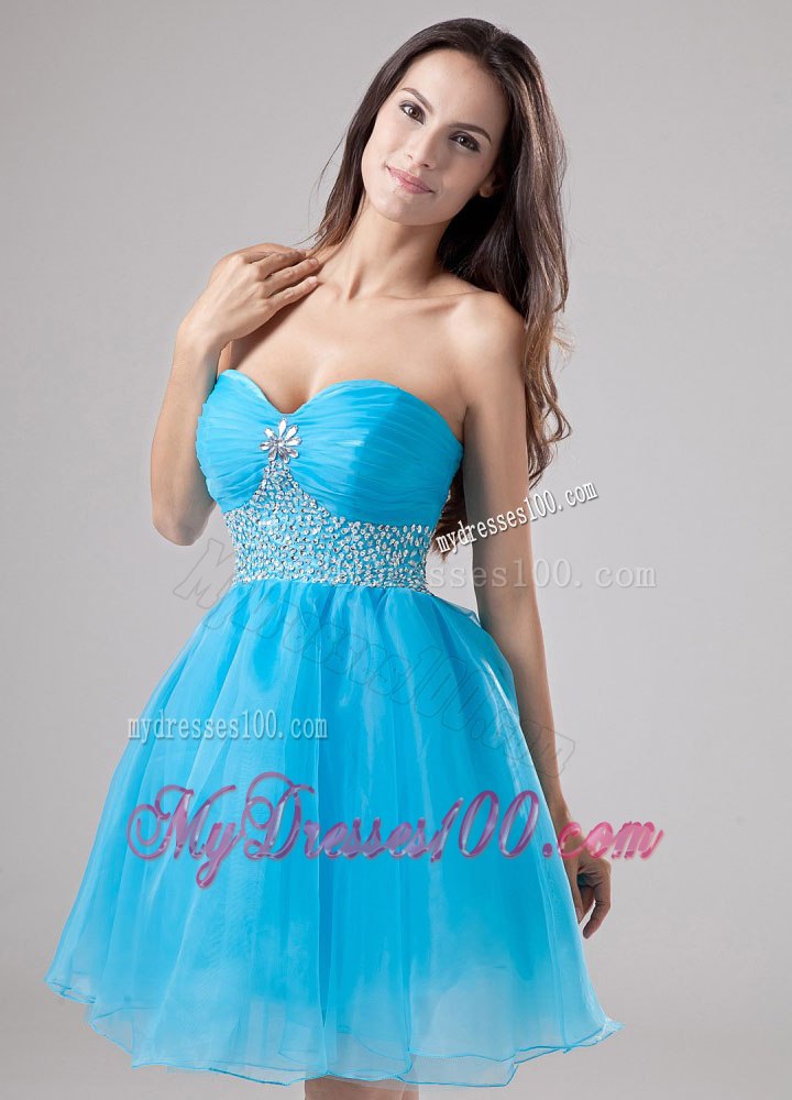 Baby Blue Beading Sweetheart Prom Dress with Ruching