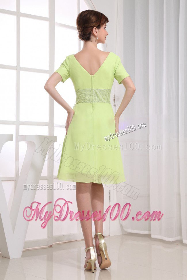 Yellow Green V-neck Cocktail Dress for Homecoming Party