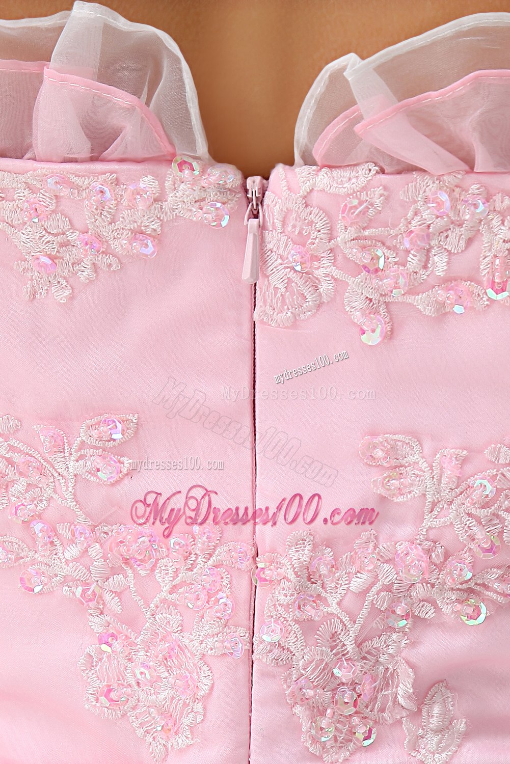 Baby Pink Strapless Ruffles Lace Sash Cocktail Dress for Girl