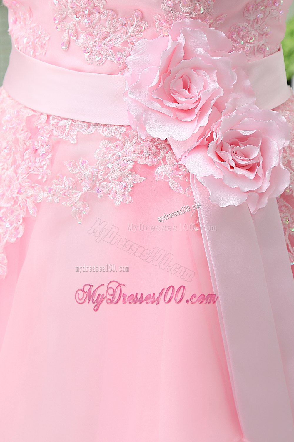 Baby Pink Strapless Ruffles Lace Sash Cocktail Dress for Girl
