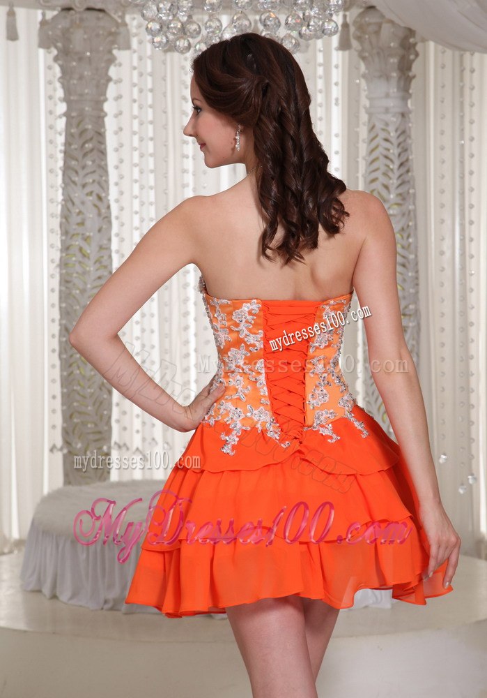 Appliques Decorate Orange Sweetheart Lace-up Prom / Cocktail Dress With Mini-length