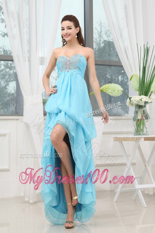 Aqua Blue Cocktail Dress With Appliques High-low For Custom Made