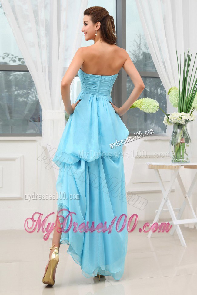 Aqua Blue Cocktail Dress With Appliques High-low For Custom Made