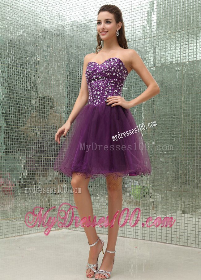Beaded Bodice and Sweetheart For Purple Cocktail Dress for Party