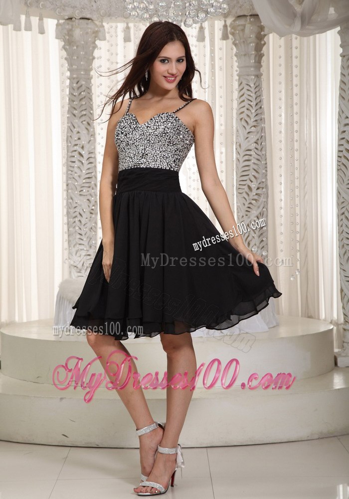 2013 New Black Straps Mini-length Beading Cocktail Dress