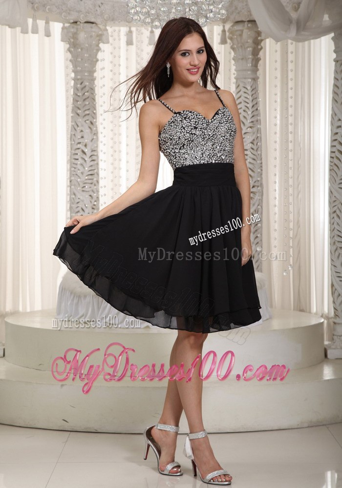 2013 New Black Straps Mini-length Beading Cocktail Dress