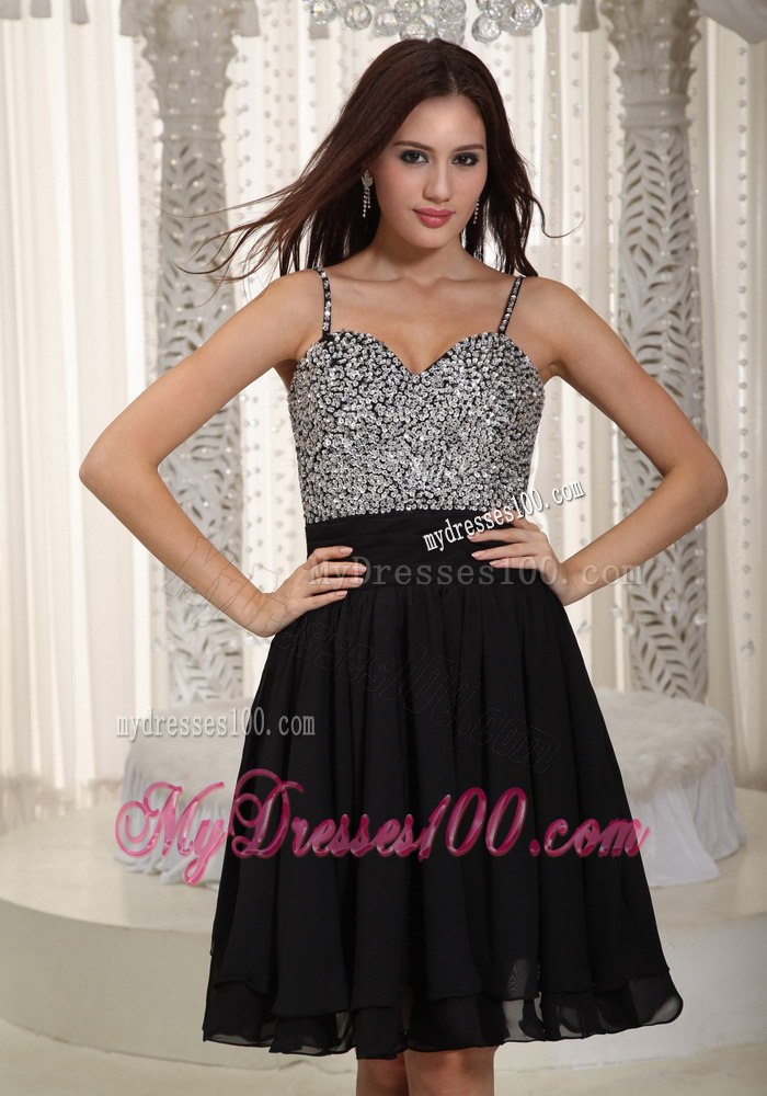 2013 New Black Straps Mini-length Beading Cocktail Dress