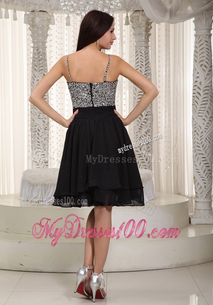 2013 New Black Straps Mini-length Beading Cocktail Dress