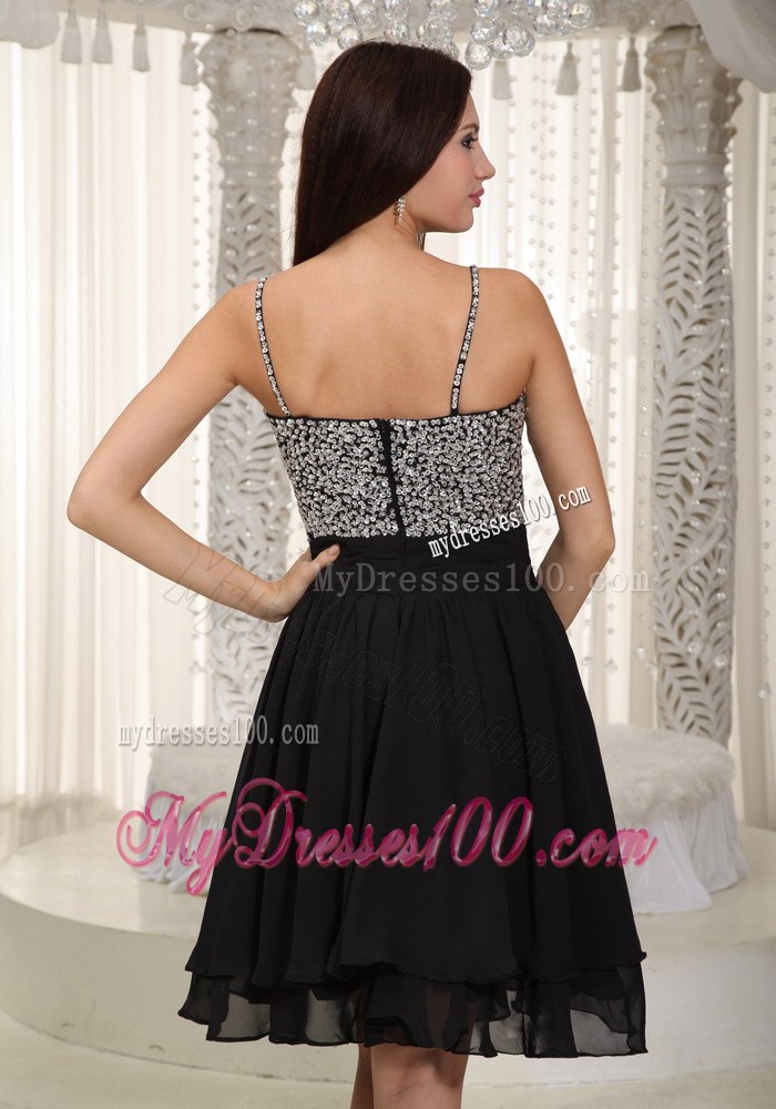 2013 New Black Straps Mini-length Beading Cocktail Dress