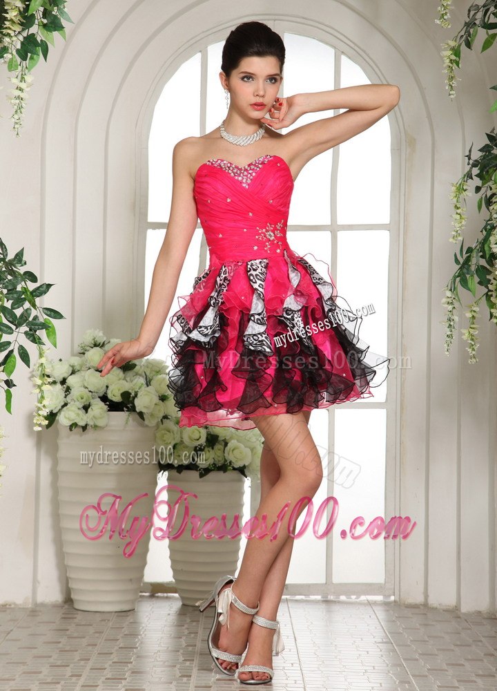 Beaded Sweetheart Cocktail Dress For Custom Made Hot Pink and Black
