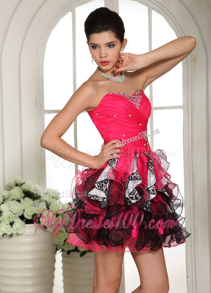 Beaded Sweetheart Cocktail Dress For Custom Made Hot Pink and Black
