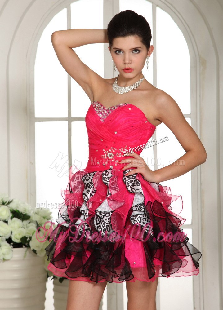 Beaded Sweetheart Cocktail Dress For Custom Made Hot Pink and Black