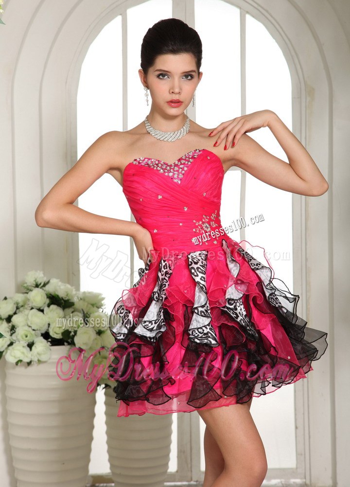 Beaded Sweetheart Cocktail Dress For Custom Made Hot Pink and Black