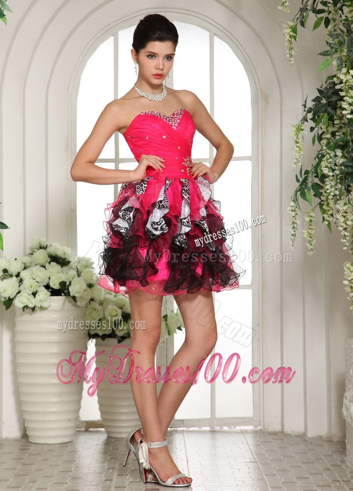 Beaded Sweetheart Cocktail Dress For Custom Made Hot Pink and Black