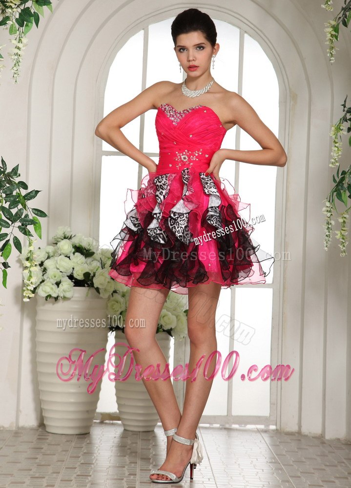 Beaded Sweetheart Cocktail Dress For Custom Made Hot Pink and Black