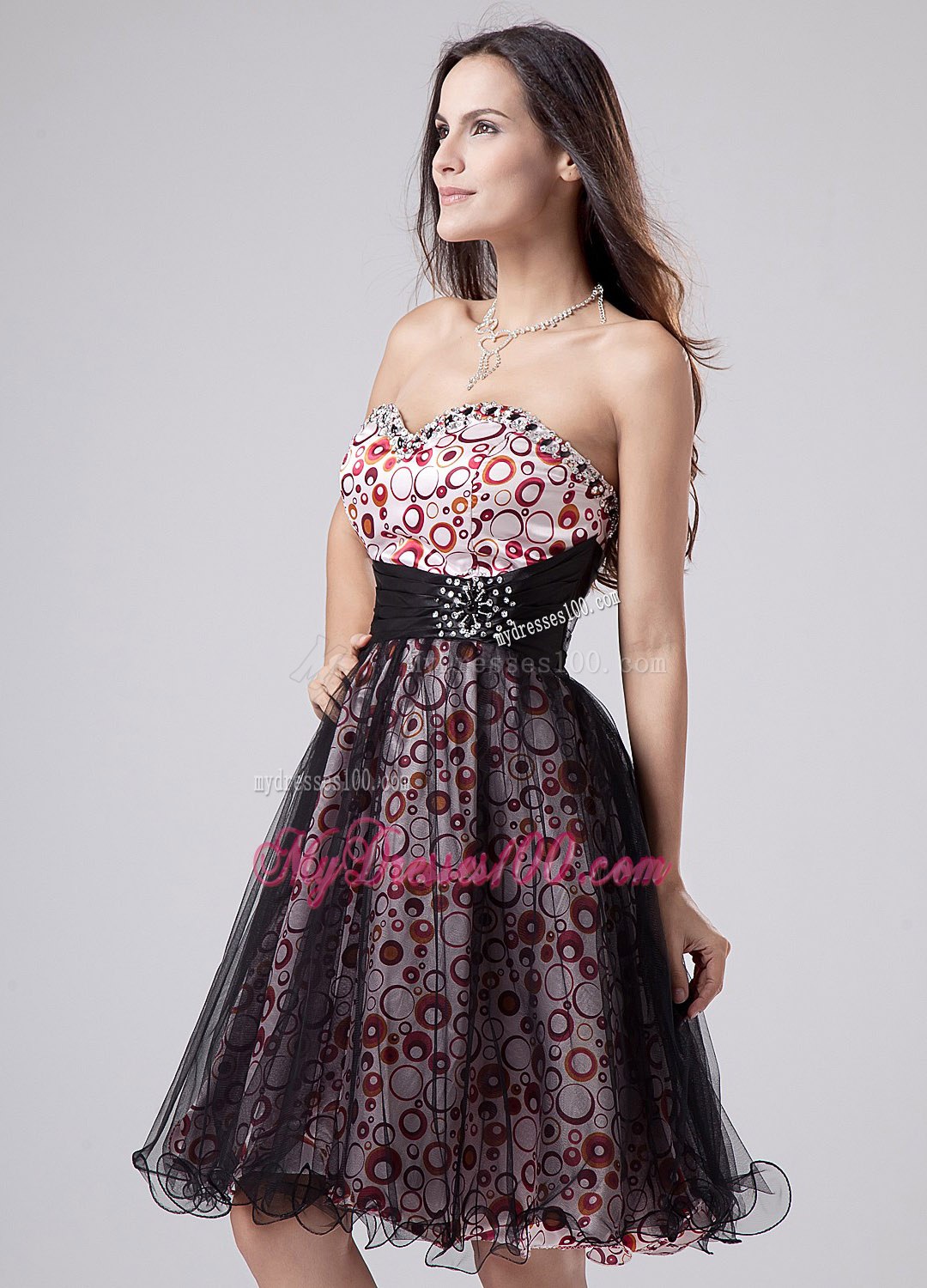 2013 Beading Knee-length Print Sweetheart Cocktail Dress